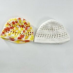 Two handmade crochet baby hats Bohemian Boho Shabby Chic Retro Orange Yellow Hat